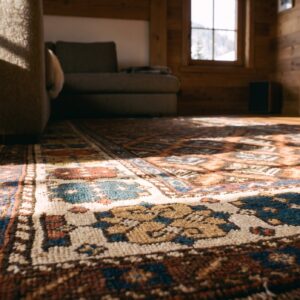 Antique Caucasian Karabagh Small Scatter Size Wool Rug (SKU 19143) - in-room detail