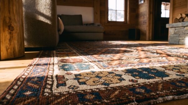 Antique caucasian karabagh small scatter size wool rug 6 Antique caucasian karabagh small scatter size wool rug (sku 19143) - in-room detail