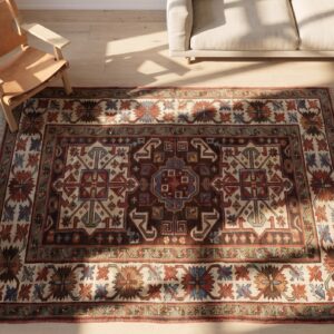 Antique Caucasian Kazak Hallway Runner Rug - Late 19th Century Tribal Design (SKU 19072) - styled overhead view