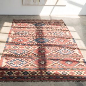 Antique Caucasian - Kilim Caucasian Flat Weave Rug (SKU 18583) - styled overhead view