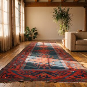 Antique Caucasian Kilim Knotted Hallway Runner Rug (SKU 21111) - room view