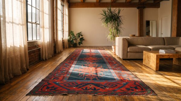 Antique caucasian kilim knotted hallway runner rug (sku 21111) - room view