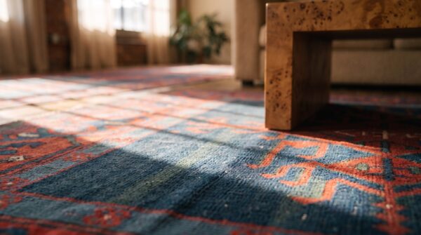 Antique caucasian kilim knotted hallway runner rug (sku 21111) - in-room detail