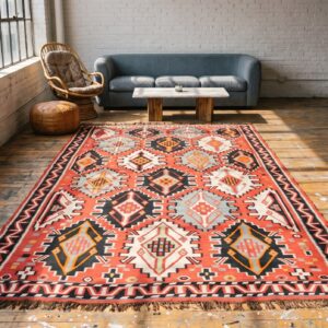 Antique Caucasian - Kilim Caucasian Knotted Rug in Coral (SKU 22492) - room view