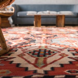 Antique Caucasian - Kilim Caucasian Knotted Rug in Coral (SKU 22492) - in-room detail