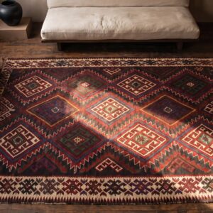 Antique Caucasian - Kilim Caucasian Multicolor 1930s Rug (SKU 22493) - styled overhead view