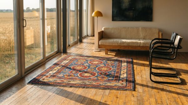 Antique caucasian kuba knotted square rug 5 Antique caucasian kuba knotted square rug (sku 18858) - room view
