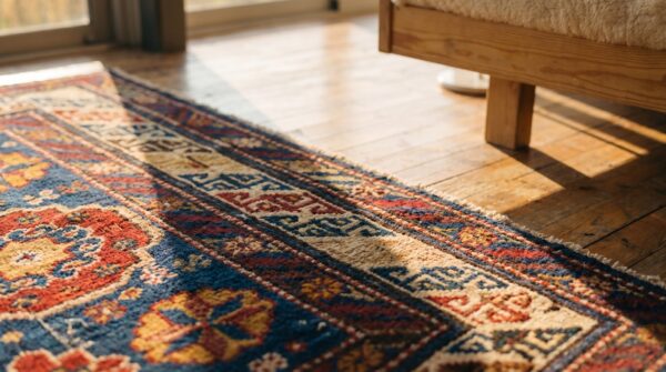 Antique caucasian kuba knotted square rug 6 Antique caucasian kuba knotted square rug (sku 18858) - in-room detail