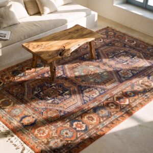 Antique Caucasian Late 19th Century Soumak Flat Weave Tribal Kilim Rug (SKU 24512) - styled overhead view
