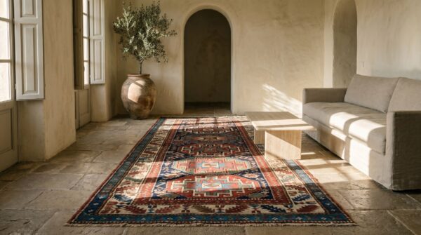 Antique caucasian moghan rug, hand-knotted wool 7 Antique caucasian moghan rug, hand-knotted wool (sku 19747) - room view