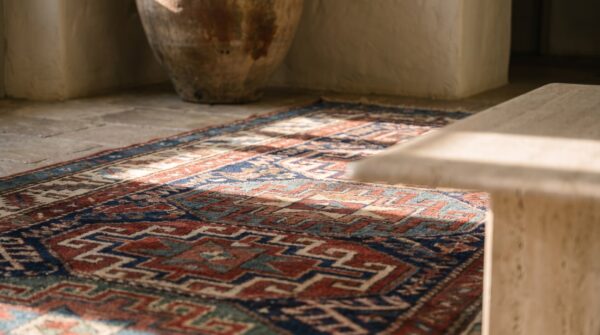 Antique caucasian moghan rug, hand-knotted wool 8 Antique caucasian moghan rug, hand-knotted wool (sku 19747) - in-room detail
