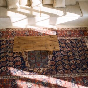 Antique Caucasian - Russia Geometric Knotted Rug (SKU 24879) - styled overhead view