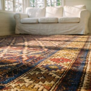 Antique Caucasian Shirvan Blue 1900s Square Rug (SKU 19618) - in-room detail
