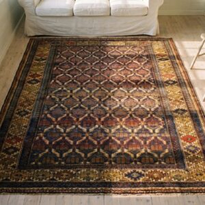 Antique Caucasian Shirvan Blue 1900s Square Rug (SKU 19618) - styled overhead view