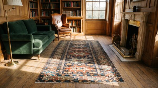 Antique caucasian shirvan hallway runner wool blue rug (sku 18451) - room view