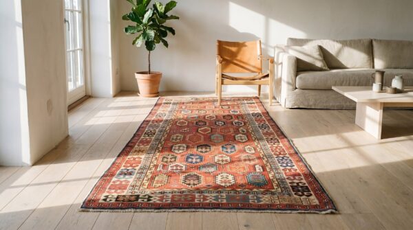 Antique caucasian shirvan hallway runner wool coral rug 7 Antique caucasian shirvan hallway runner wool coral rug (sku 19704) - room view