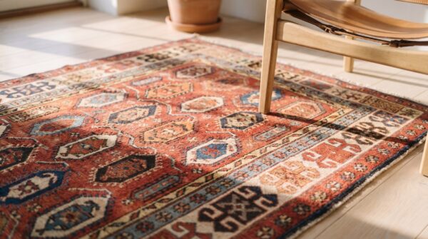 Antique caucasian shirvan hallway runner wool coral rug 8 Antique caucasian shirvan hallway runner wool coral rug (sku 19704) - in-room detail