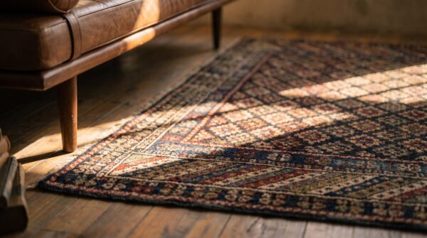 Antique caucasian - shirvan small scatter size wool black rug 8 Antique caucasian - shirvan small scatter size wool black rug (sku 21416) - in-room detail