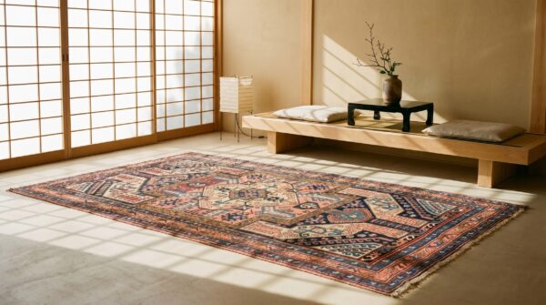 Antique caucasian tribal yastic design wool kazak rug 10 Antique caucasian tribal yastic design wool kazak rug (sku 18197) - room view