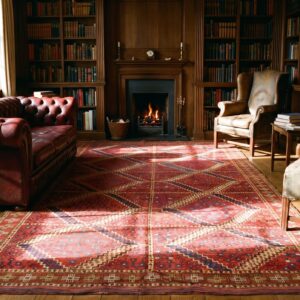 Antique Central Asian Ersari Carpet 5'10"×11'10" Red Diamond, Rust Border, Circa 1890 (SKU 17978) - room view