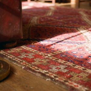 Antique Central Asian Ersari Carpet 5'10"×11'10" Red Diamond, Rust Border, Circa 1890 (SKU 17978) - in-room detail