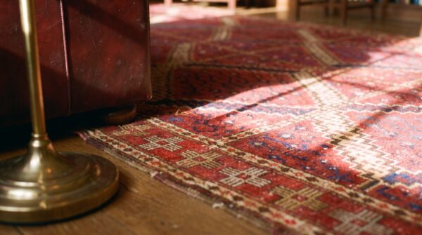 Antique central asian ersari carpet 5'10"×11'10" red diamond, rust border, circa 1890 11 Antique central asian ersari carpet 5'10"×11'10" red diamond, rust border, circa 1890 (sku 17978) - in-room detail