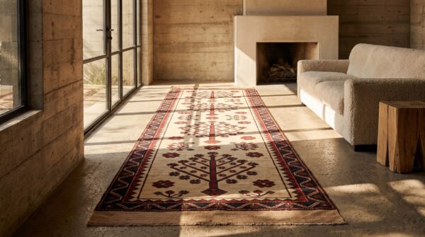 Antique central asian tribal yamoud tent band hallway runner rug 7 Antique central asian tribal yamoud tent band hallway runner rug (sku 20958) - room view