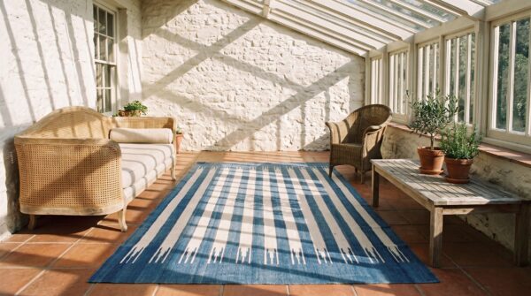 Charming antique dhurrie striped rug from india 10 Charming antique dhurrie striped rug from india (sku 21058) - room view