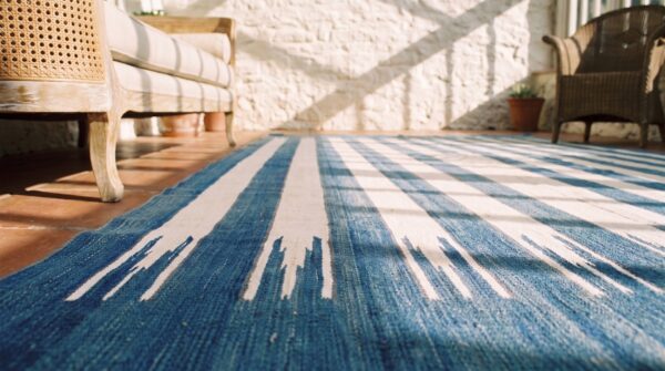 Charming antique dhurrie striped rug from india 11 Charming antique dhurrie striped rug from india (sku 21058) - in-room detail
