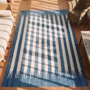 Charming Antique Dhurrie Striped Rug from India (SKU 21058) - styled overhead view