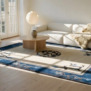 Chinese Antique Knotted 1900s Rectangle Wool - Peking Room Size Ivory Rug (SKU 25349) - room view