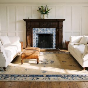 Chinese Wool 1920s Antique Ivory Room Size Knotted Rectangle - Peking Rug (SKU 23288) - room view