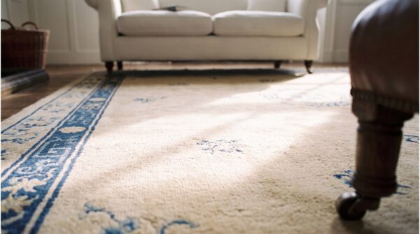 Chinese wool 1920s antique ivory room size knotted rectangle - peking rug 10 Chinese wool 1920s antique ivory room size knotted rectangle - peking rug (sku 23288) - in-room detail