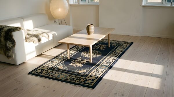 Chinese wool 1920s rectangle small scatter size knotted - peking antique blue rug 6 Chinese wool 1920s rectangle small scatter size knotted - peking antique blue rug (sku 23547) - room view