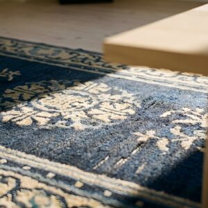 Chinese Wool 1920s Rectangle Small Scatter Size Knotted - Peking Antique Blue Rug (SKU 23547) - in-room detail