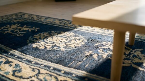 Chinese wool 1920s rectangle small scatter size knotted - peking antique blue rug 7 Chinese wool 1920s rectangle small scatter size knotted - peking antique blue rug (sku 23547) - in-room detail