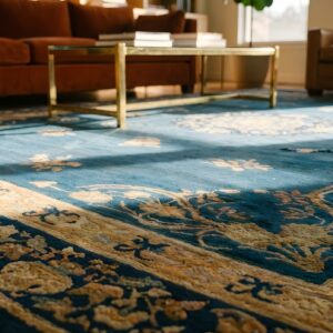 Chinese Antique Knotted 1930s Wool Rectangle Blue Room Size - Peking Rug (SKU 23539) - in-room detail
