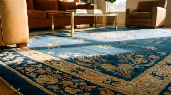 Chinese antique knotted 1930s wool rectangle blue room size - peking rug 8 Chinese antique knotted 1930s wool rectangle blue room size - peking rug (sku 23539) - in-room detail
