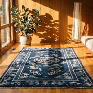 Chinese 1930s Rectangle Peking Blue Knotted Small Scatter Size Wool Antique Rug (SKU 22389) - room view