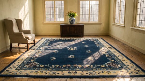 Antique chinese allover floral blue 1920s rug 10 Antique chinese allover floral blue 1920s rug (sku 25113) - room view