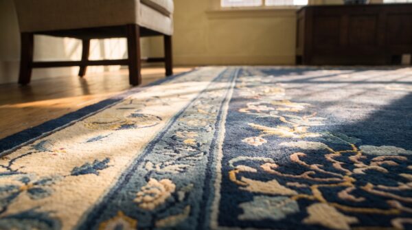 Antique chinese allover floral blue 1920s rug 11 Antique chinese allover floral blue 1920s rug (sku 25113) - in-room detail