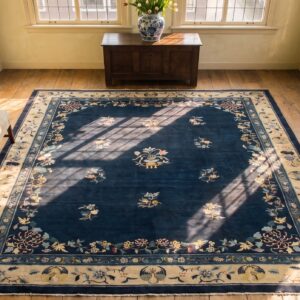 Antique Chinese Allover Floral Blue 1920s Rug (SKU 25113) - styled overhead view