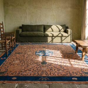 Antique Chinese Art Deco 1920s Coral Wool Knotted Room Size Rug (SKU 22649) - room view
