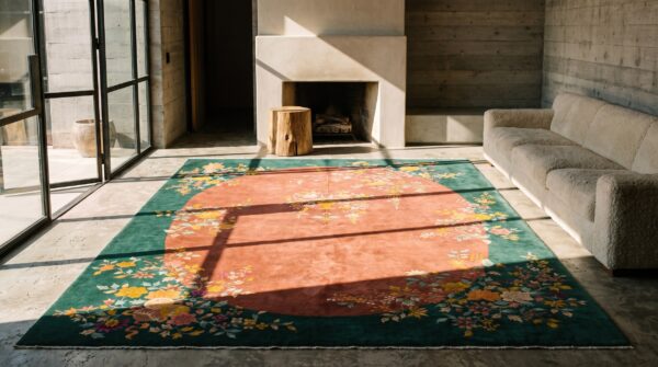 Wool knotted antique chinese - art deco 1920s coral room size rectangle rug 7 Wool knotted antique chinese - art deco 1920s coral room size rectangle rug (sku 22146) - room view