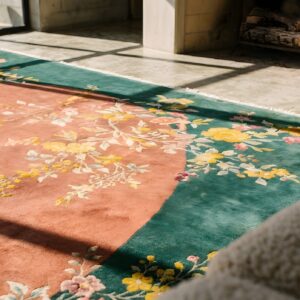 Wool Knotted Antique Chinese - Art Deco 1920s Coral Room Size Rectangle Rug (SKU 22146) - in-room detail
