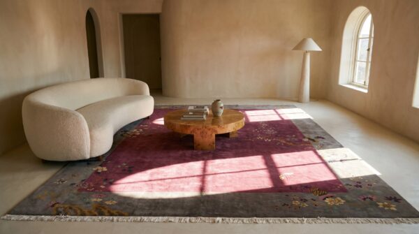 Chinese - art deco knotted antique 1920s room size rectangle purple wool rug (sku 25719) - room view