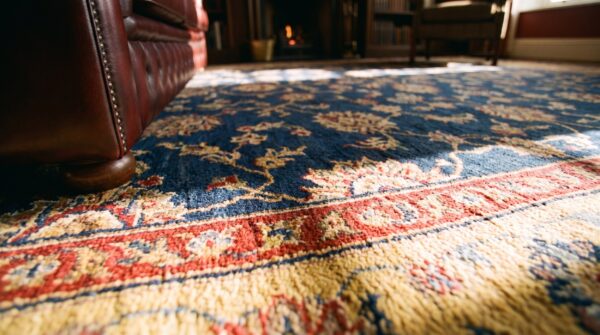 Antique chinese - art deco chinese allover floral blue 1920s rug 8 Antique chinese - art deco chinese allover floral blue 1920s rug (sku 24888) - in-room detail