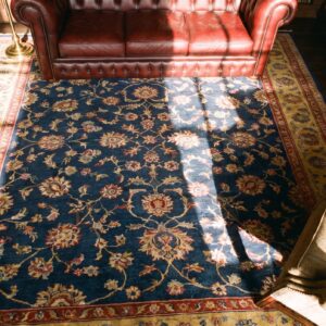 Antique Chinese - Art Deco Chinese Allover Floral Blue 1920s Rug (SKU 24888) - styled overhead view
