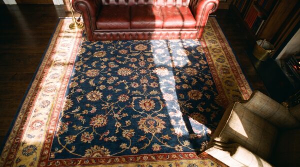 Antique chinese - art deco chinese allover floral blue 1920s rug 2 Antique chinese - art deco chinese allover floral blue 1920s rug (sku 24888) - styled overhead view