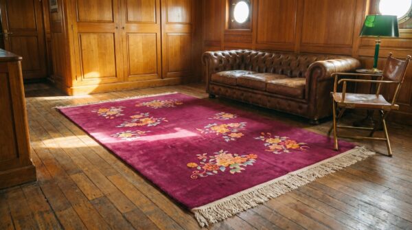 Antique chinese art deco allover floral hand knotted coral pile rug (sku 19943) - room view